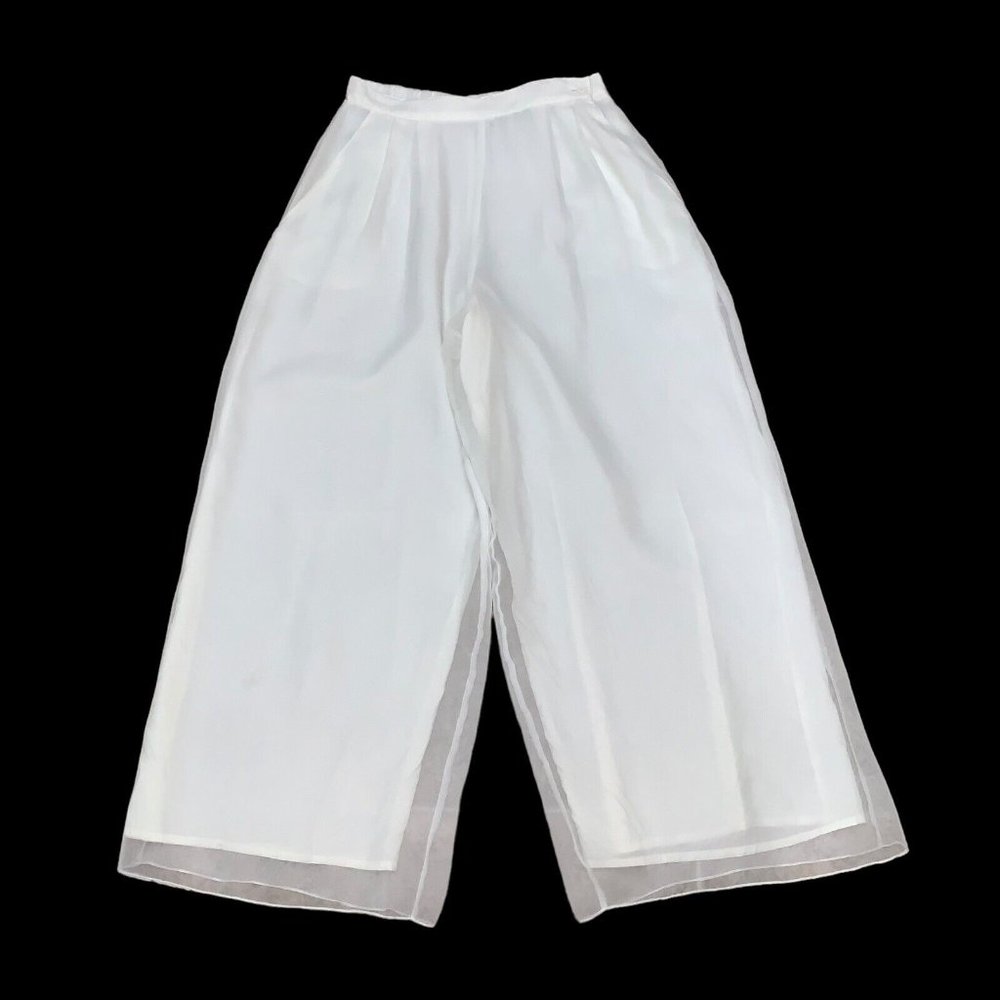 Chris Kellogg Vintage Wide Legged Pants Size 12 Chiffon Layer Pleated Off White